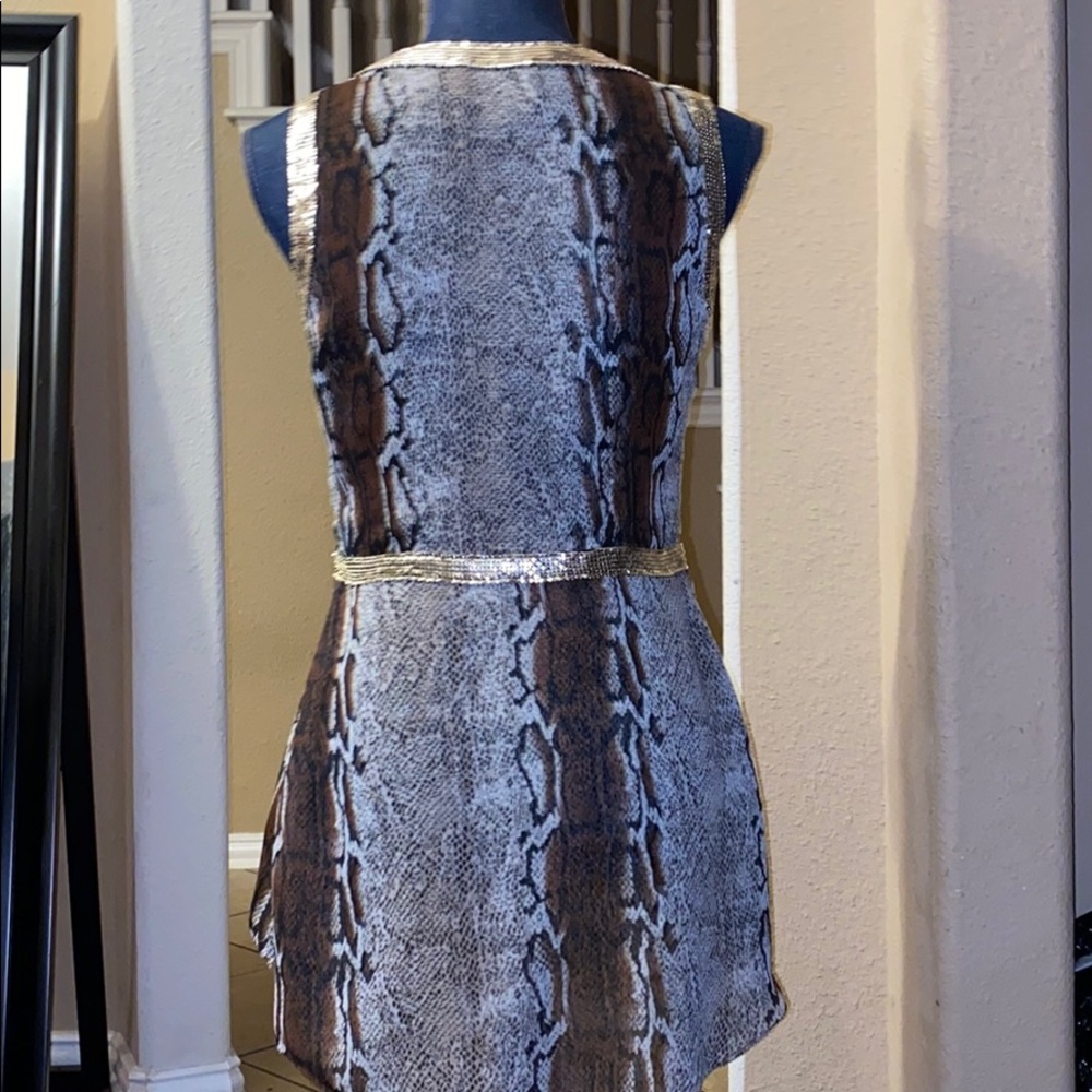 Sheri Bodell Snake Print Sequin Trim Tank Top in Brown and Gold - Picture 3 of 4